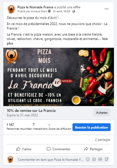Promotion Marketing Facebook Pizzalenomade.com